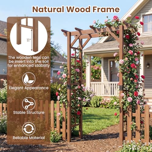 7FT Wood Garden Arbor Trellis (55''W x 85''H / Dark Brown)