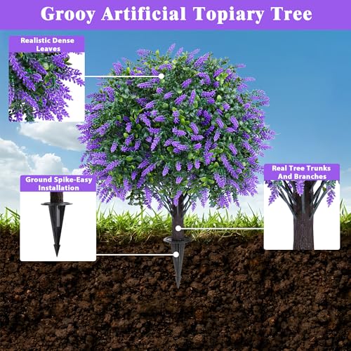 Artificial Set of 4 UV Resistant Boxwood Topiary Ball with Lavender (Lavender Ball 4pcs)