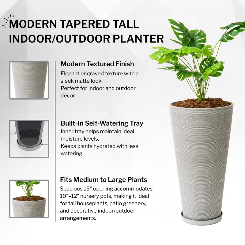 28 Inch Tall Round Tapered Planter (Gray / 28" H)