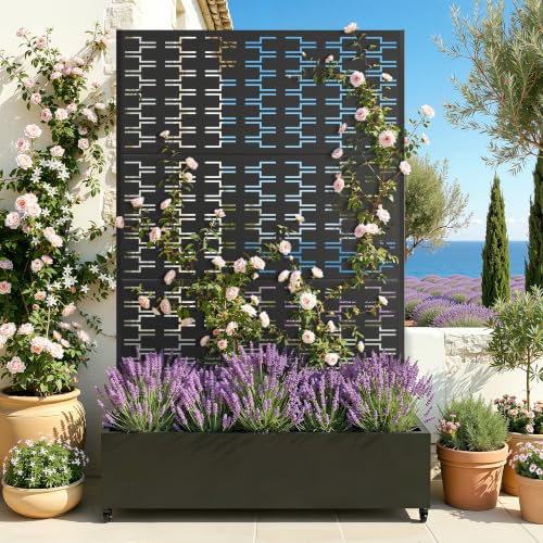 Metal Raised Garden Bed with Trellis and Wheels (Black Brick / 71"x47")