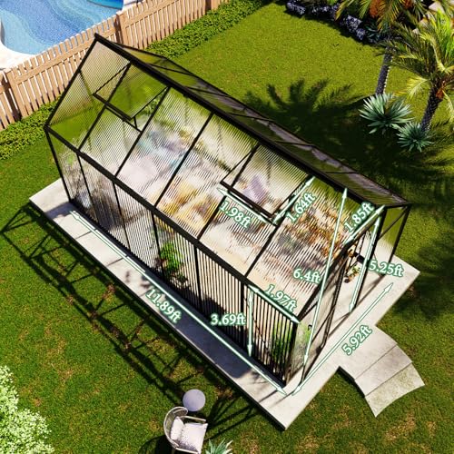 6x12 FT Walk in Polycarbonate Greenhouse with 2 Top Windows
