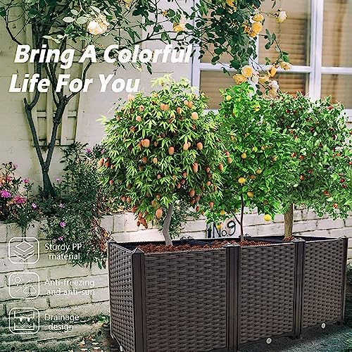 Raised Garden Beds Planters for Outdoor Plants Box Plastic Elevated Garden Bed Kit for Vegetables Flowers Herbs in Backyard Patio Balcony (47.2"(l)x16"(w)x20.9"(h)/Brown)