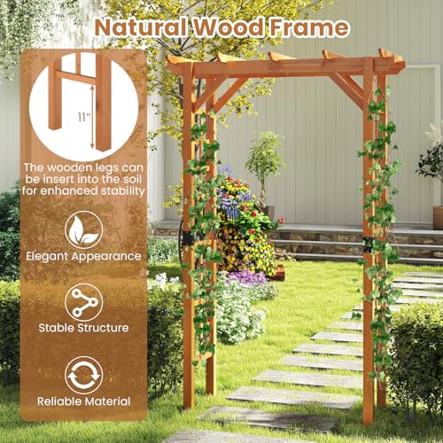 7FT Wooden Garden Arbor Trellis (55''W x 85''H / Honey Brown)