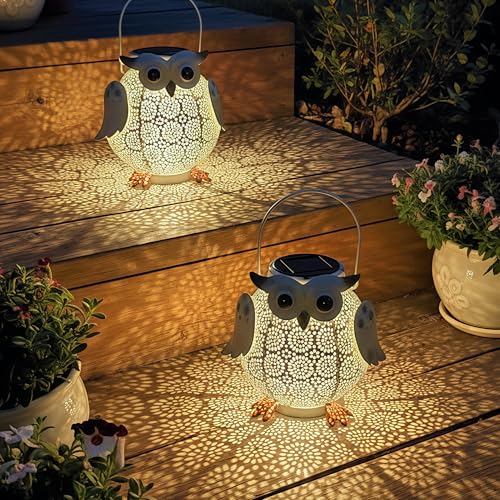 2 Pack Hanging Solar Lanterns (white owl 2pk)