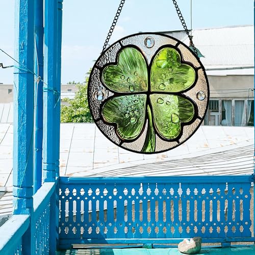 Stained Glass Window Hanging Ireland Lucky Clover Gifts for Women 6.3"