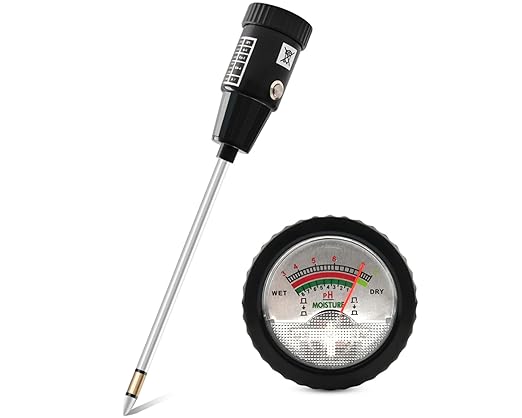 2-in-1 Soil PH Tester Gardening Tool, Soil Moisture & Light Meter with Long 11.6’’ Probe, No Battery Needed, for Garden, Lawn, Farm, Indoor & Outdoor Plants Care
