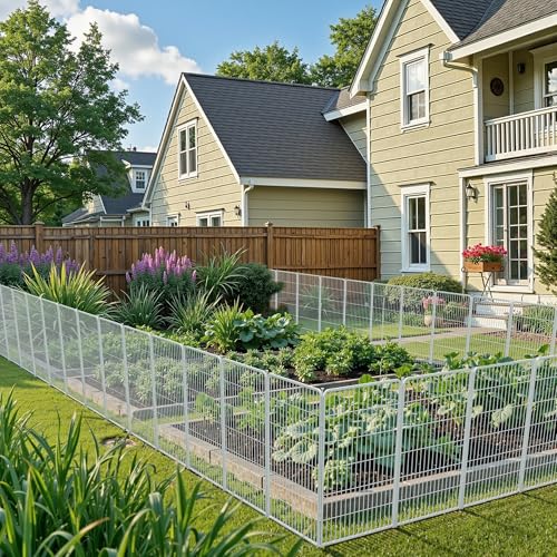 Garden Fence with Gate 50 in (50 in(H) x 20.5 ft(L) 7 Panels +1 Gate / White)