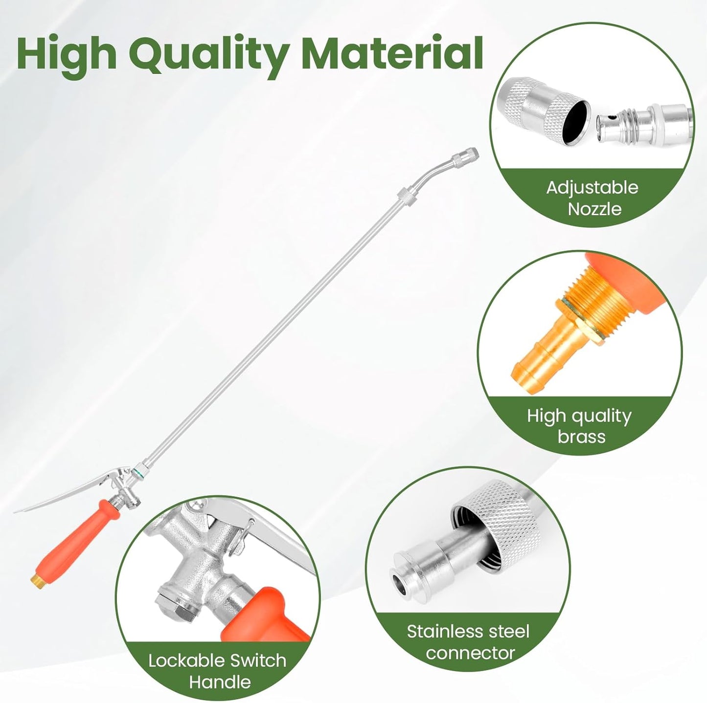 29"-44" All Metal Replacement Sprayer Wand, Suitable for 1/2" Hose Quick Connector, 1/4" & 3/8" & 1/2" Brass Barb Spray Wand, Built-in Shut Valve Stainless Steel Spray Wand (44" Sprayer Wand)
