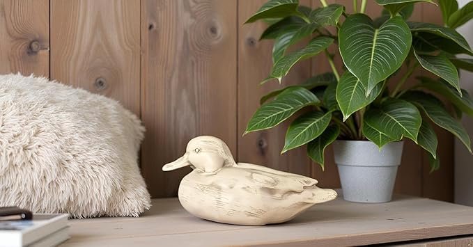 Knick Knacks Duck Statue Home Decor Hand Carved Hand Painted Decor for Home, Office Desk Cute Animal Figurine Unique Gift for Holidays Housewarming (Beige)