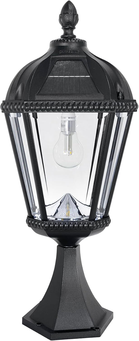 Gama Sonic Outdoor Solar Post Light with Pier Base, Black Aluminum and Beveled Glass, Royal Bulb 150 Lumens Warm White LED, Mount on Column, Pillar, or Flat Exterior Surface (98B011) (Upgraded)