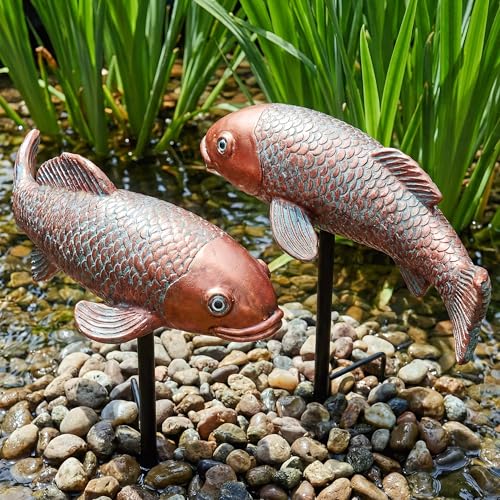Set of 2 Antique Koi Statue (Blue Koi)