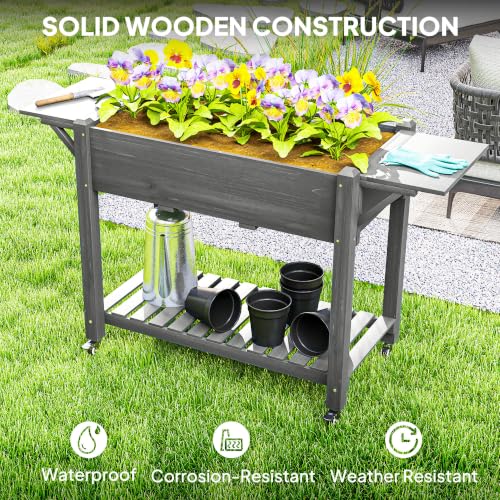 Raised Garden Bed 57x20.5x34 in Wood Elevated Planter