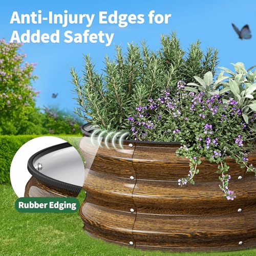 Round Metal Raised Garden Bed (Walnut Finish / 2x2x1FT)