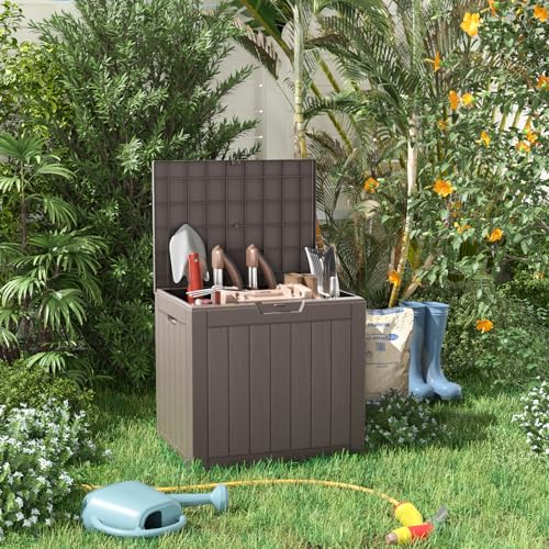 35 Gallon Deck Boxes Resin Outdoor Storage Box UV Resistant Outside Deck Box with Lockable Lid for Patio Furniture (Gray / 35 Gallon)