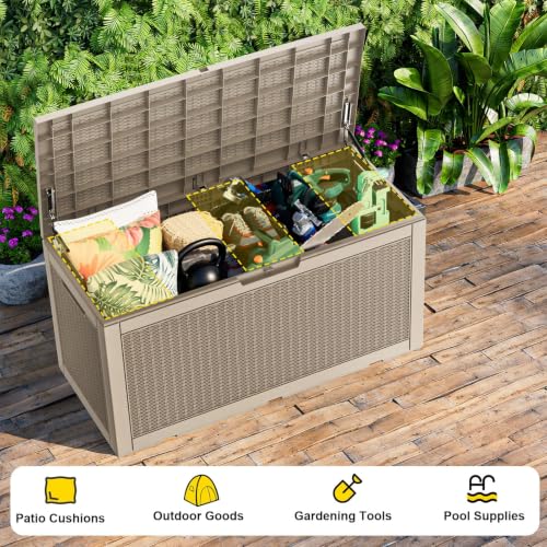 120 Gallon Waterproof Outdoor Resin Deck Box (Grey / 121 Gallon)