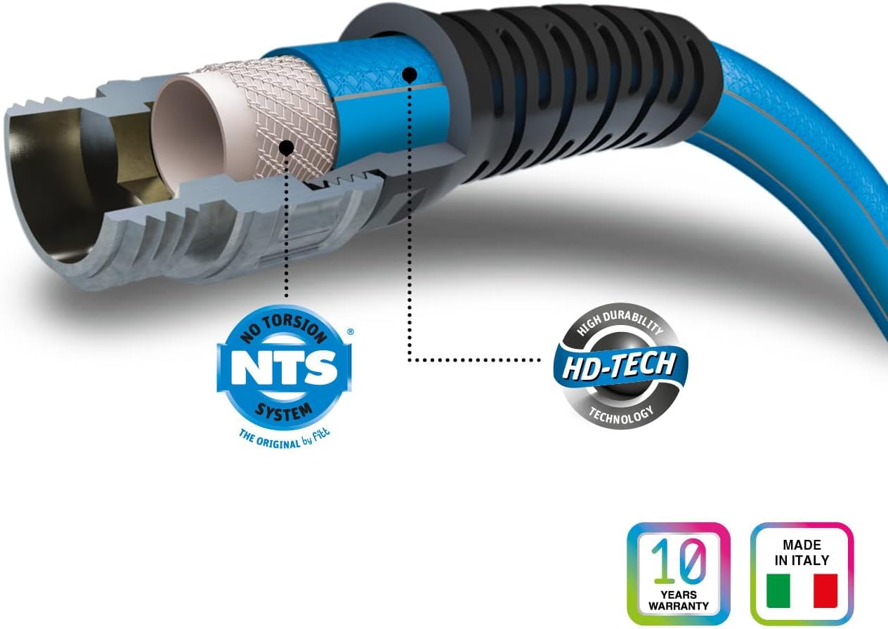FITT HiFlo Water Hose, Lightweight Ultra Flexible Durable Kink-Free Flat Multipurpose Garden Hose, Easy to Use and Long-lasting Performance, 50-Feet
