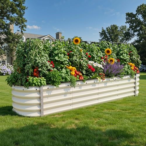 8x2x1.5ft Galvanized Oval Raised Garden Bed (8x2x1.5ft / Cream Yellow)