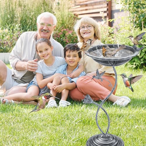 Bird Bath Garden for Outside (Vintage Silver - Hummingbird)