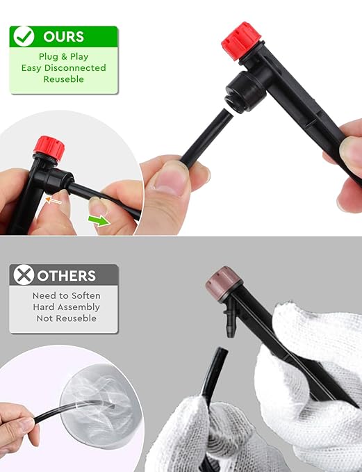 250FT Drip Irrigation System for Garden - 50FT 1/2" Main Tube & 200FT 1/4" Branch Tubing, Brass Splitter, Quick Connect Design, Perfect for Outdoor Plants, Raised Beds, Greenhouses