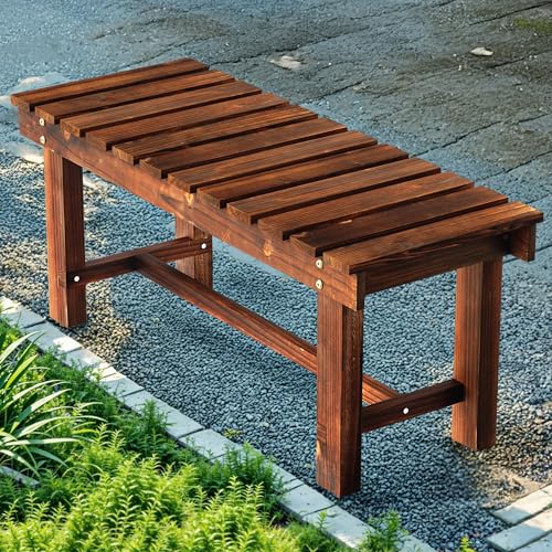 35.5" Outdoor Garden Bench (Carbonized Brown / 35.5 IN)
