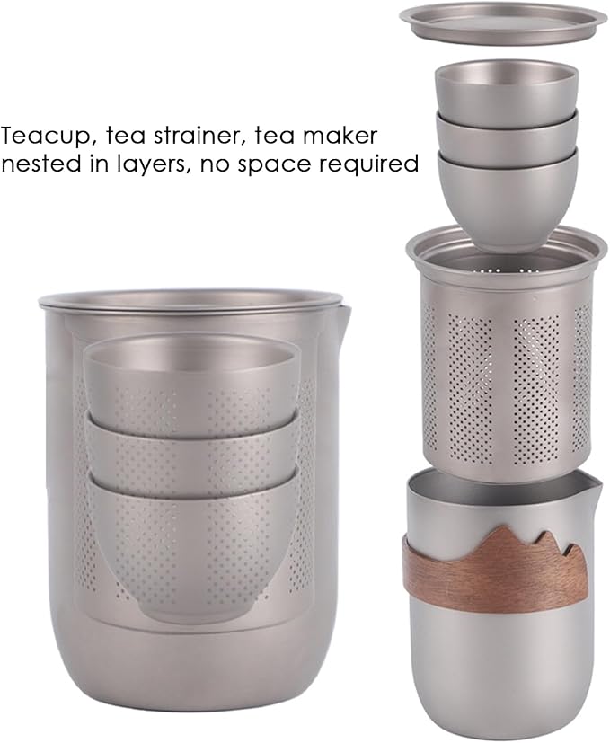 Titanium Tea Set | Camping Teapot Kit - Kung Fu Teapot with Teacup | for Hikers Campers Picnic Road Trip Beach Garden Backyard Park Fishing Outdoor Concert Home