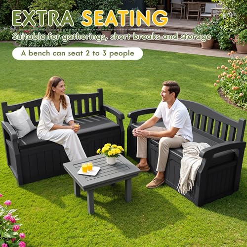 80 Gallon Outdoor Storage Bench Deck Box (80 Gallon with Cushion / Black)