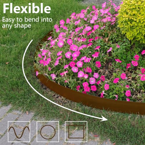 Landscape Edging 4 Inch Tall 20FT with 30Pcs Metal Spikes (Brown / 20FT)