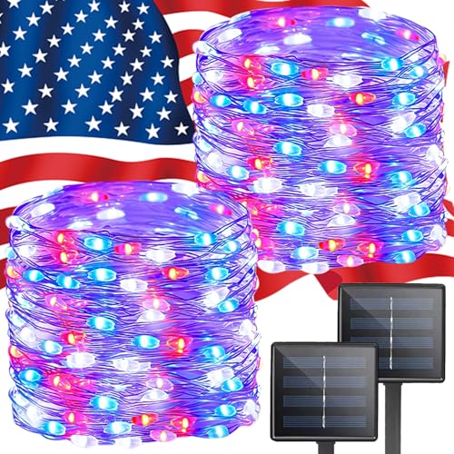 Solar String Lights Outdoor (Red White Blue / 2 Pack(100LED))