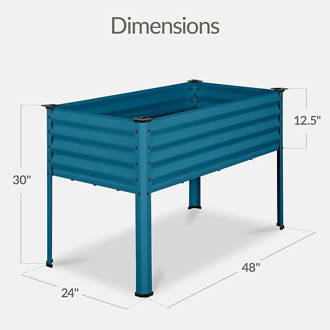 Best Choice Products 48x24x30in Galvanized Raised Garden Bed, Metal Elevated Planter Box, Vegetable Garden for Backyard, Patio, Balcony - Peacock Blue
