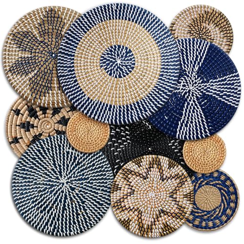 11 Pcs Boho Wall Basket Decor Woven Wall Hanging Art (Blue)