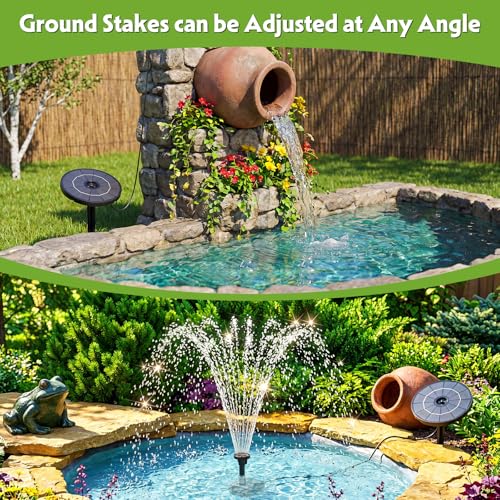 2.8W Solar Fountain Pump with 6 Nozzles & Ground Stakes 3.9ft Cord (2.8W-Cord / Black02)