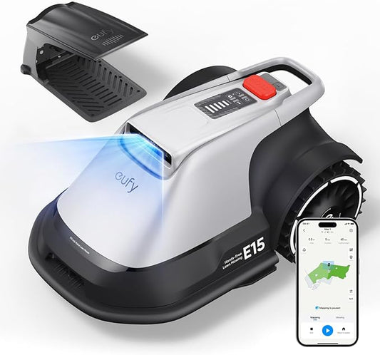 eufy E15 Robot Lawn Mower,Max 0.2 Acres,Wireless Robot Mower with Auto Mapping,Vision Navigation,Multi-Zone Management,Robotic Lawnmower with AI Obstacle Avoidance,APP Control,18°Slope,Cut Height1-3"