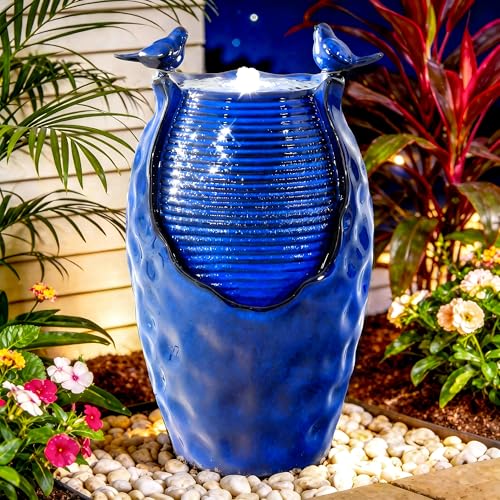23.5" H Ceramic Jar Outdoor Fountain (Blue Glazepot Cobalt 23.5"h-honeycomb)