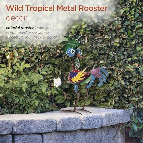 19" Tall Wild Tropical Metal Rooster Yard Statue (19" Multicolor Rooster)
