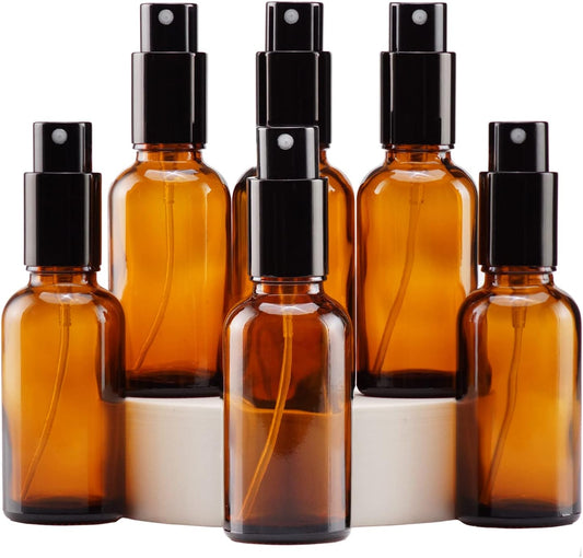 YIZHAO Amber Glass Spray Bottles 1oz, with Small Fine Mist Spray, Metal Cap, Refillable for Essential Oil,Travel,Cleaning,Perfume,Aromatherapy,Makeup – 6 Pcs