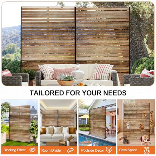 Metal Freestanding Privacy Screen Panels (71"H×47"W / Oak Grain)