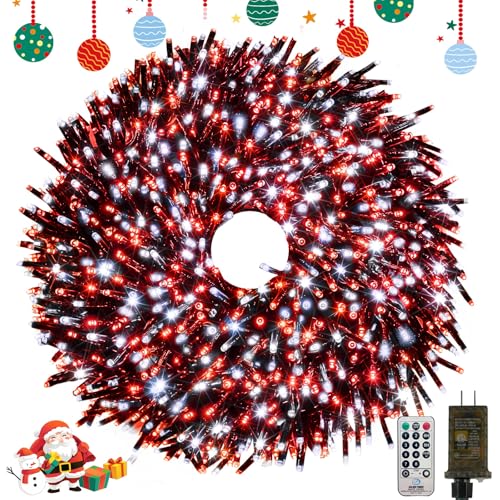 Christmas Cluster Lights 50FT 1000 LED String Lights with Remote Red White (Red and White / 1000LED)
