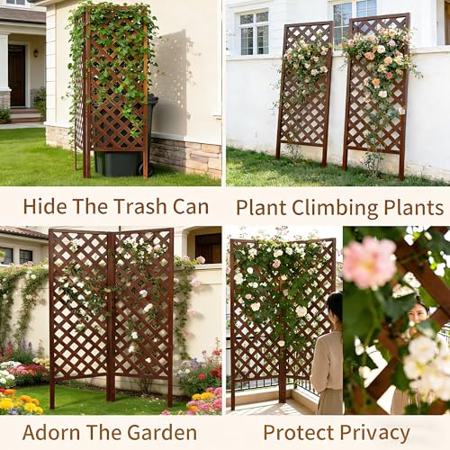 2 Pack Wood Garden Decor Trellis for Climbing Plants Outdoor (Dark Brown / H72 × W24 × D1.25 in)