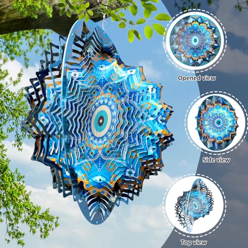Wind Spinners Outdoor Mandala Peacock Evil Eye‌ (12in / 009-9blue)