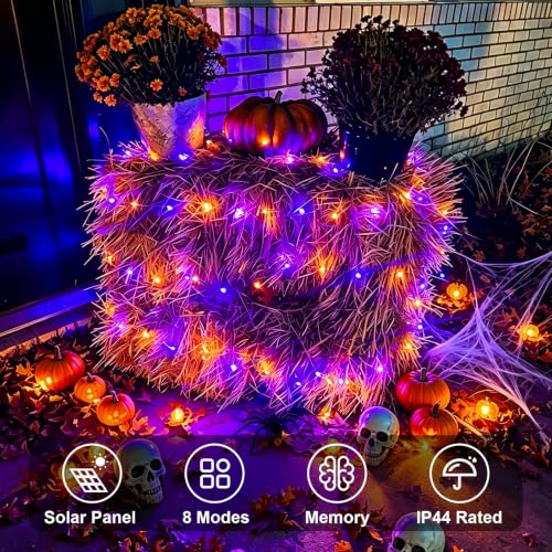 Solar Halloween Lights Outdoor Waterproof (Orange and Purple)