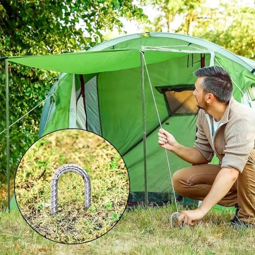 Rebar-Stakes-12-Inch, Ground Stakes Heavy Duty U-Hook Galvanized Anti-Rust Ground Anchors for Camping Tent Trampoline Accessories Dog Fence Chicken Coop Deer Fence 10pcs (10pcs / Silver-U-HOOK)