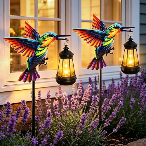 2 Pack Hummingbird Solar Garden lights Outdoor Waterproof