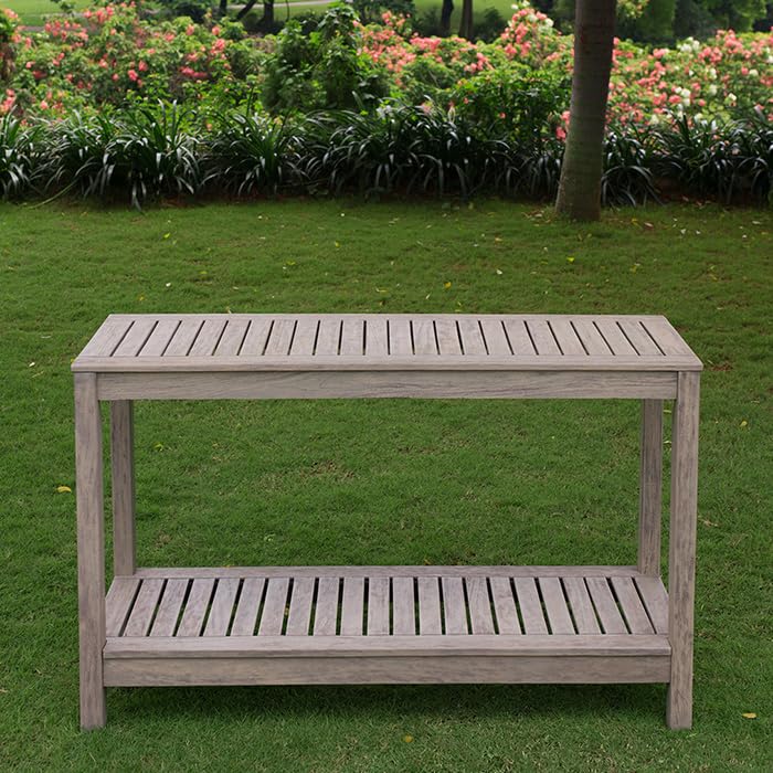 Solid Wood West Lake Outdoor Console Table (Weathered Gray/Teak)