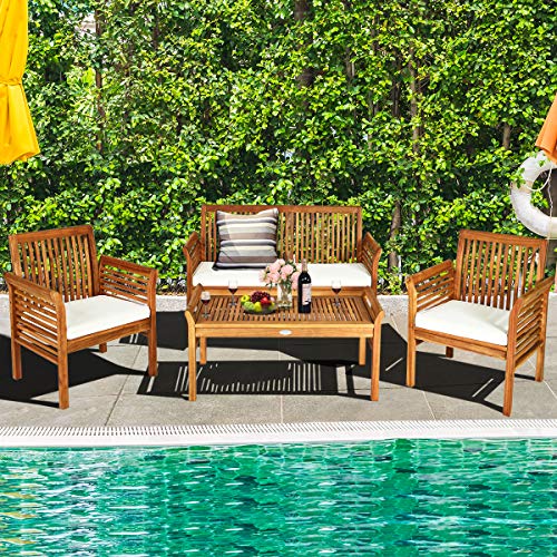 5 Piece Outdoor Acacia Wood Sofa Set with Wood Oil