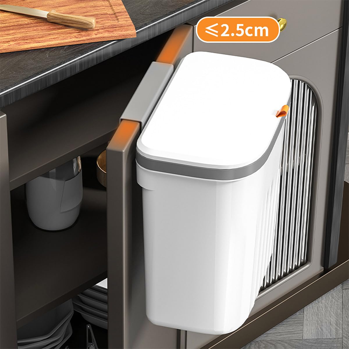3.3+2.6 Gallon Kitchen Compost Bin for Counter Top or Under Sink, 2-in-1 Combo Pack Kitchen Hanging Trash Can Set with Lid, Plastic Wall-Mounted Garbage Can for Cupboard, Office