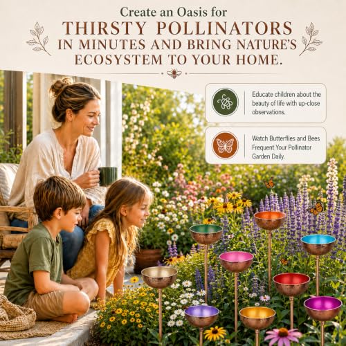 9 Pcs Bee Watering Station for Garden Metal Watering Cup (Colorful)