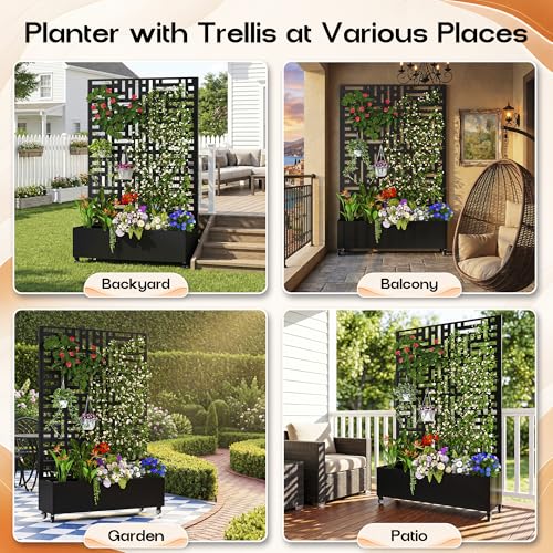 Metal Planter Box with Trellis Outdoor (Street-black1 / 72"x47"x16")