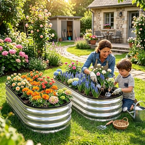 Galvanized Raised Garden Beds Outdoor (Silver / 8 x 4 x 1 ft)