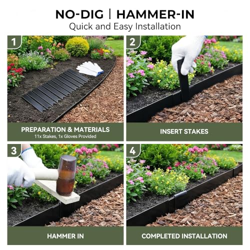 Garden Black Galvanized Steel Landscape Lawn Edging 8 (Powder-Coated Black)
