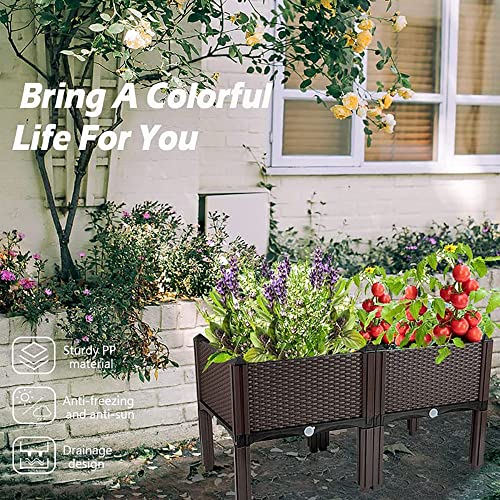 Plastic Elevated Planters for Raised Garden Bed with Legs for Outdoor Plants Box Kits with Drainage Holes for Patio Deck Balcony to Planting Flowers (31.5"(l)x16"(w)x17.3"(h)/Brown)